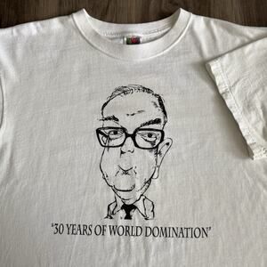 Vintage 1990s Rupert Murdoch T-Shirt Size L World Domination White Political